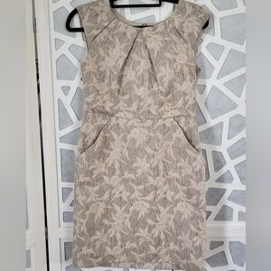 Taylor Beige Leaf Pattern Midi Dress